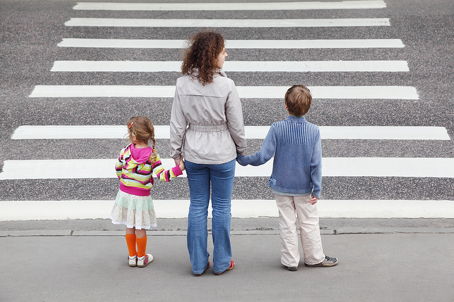 Child Learns Cross Road Pedestrian Crossing Traffic Rules Children