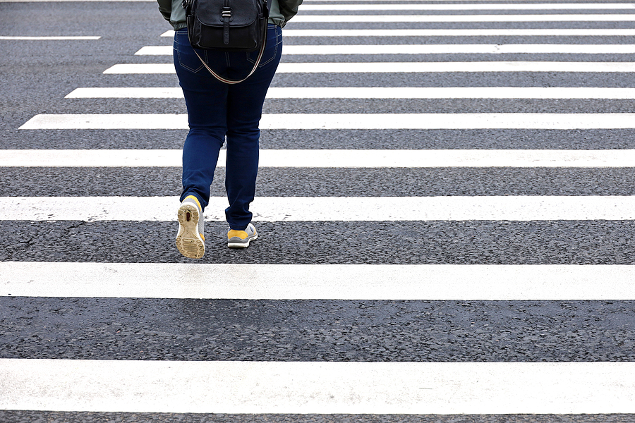 Crosswalk accident with pedestrian. Man with smartphone and